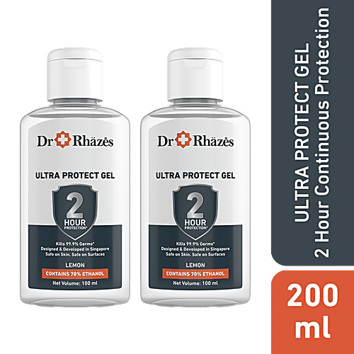 Dr Rhazes 2 Hour Protection Ultra Protect Gel - Lemon, Alcohol Based, Kills 99.9% Germs, 100 ml (Pack of 2) 