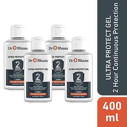 Dr Rhazes 2 Hour Protection Ultra Protect Gel - Lemon, Alcohol Based, Kills 99.9% Germs, 100 ml (Pack of 4)