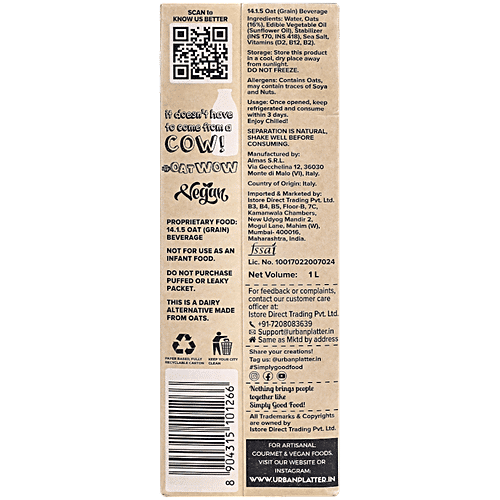 Urban Platter OatWOW Classic - Oat Beverage, Dairy Alternative, 1 L  Dairy Free & Lactose Free