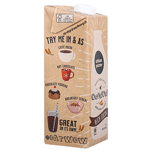 Urban Platter OatWow Rich Cocoa Plant-based Milk, 1 L Tetra Pak Dairy-Free Alternative, Chocolate Flavoured Creamy, Lactose-Free