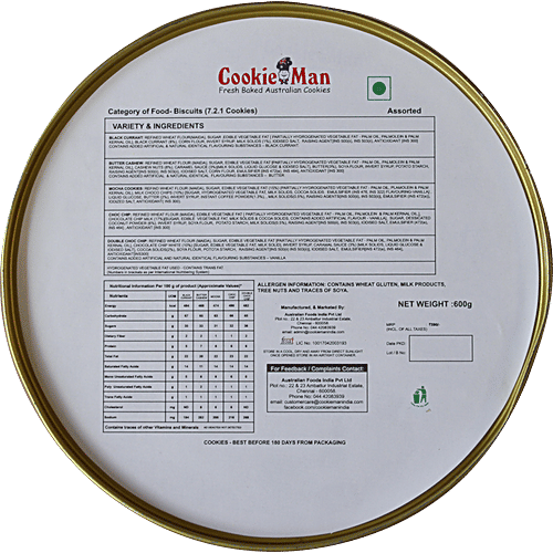 CookieMan Assorted Cookies, 600 g Tin Fresh Baked Australian Cookies