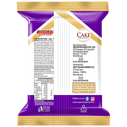 Country Harvest Chocolate Cake With Chocolate Cream, 16 g Contains Egg Only