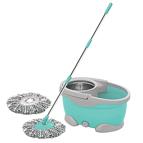 Milton - Spotzero Spin Mop - Plastic Bucket & Steel Wringer, With Rod, Refill Included, Aqua Green, 1 pc  Compact