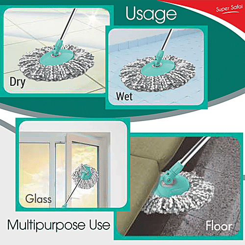 Milton - Spotzero Spin Mop - Plastic Bucket & Steel Wringer, With Rod, Refill Included, Aqua Green, 1 pc  Compact