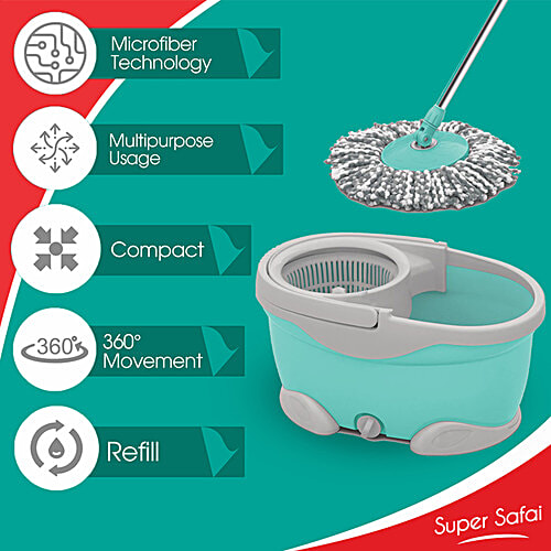Buy Milton Spotzero Maxx Spin Mop Plastic Bucket, With Rod, Refill
