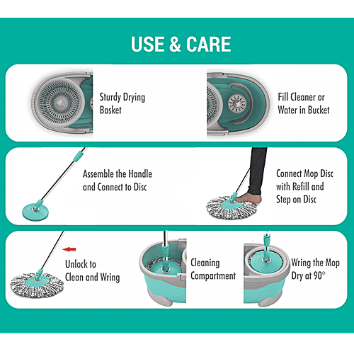 Buy Milton Spotzero Maxx Spin Mop Plastic Bucket, With Rod, Refill