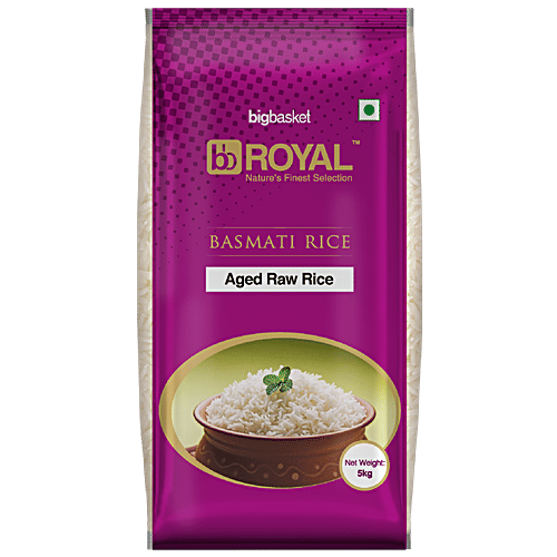 bb Royal Super Basmati Rice/Basmati Chawal - Aged Raw Rice (12 Months Old), 5  kg Pouch 