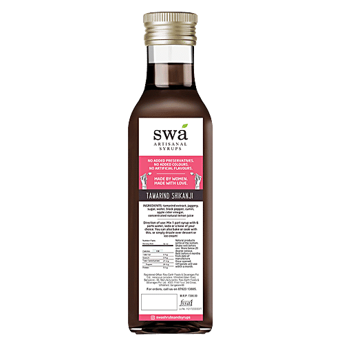 Swa Artisanal Syrups Tamarind Shikanji Syrup - Natural, 250 ml Glass Bottle Natural, Handcrafted