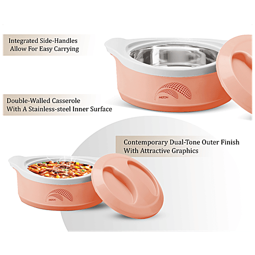 Milton New Marvel 2500 Inner Steel Casserole For Roti/Chapati - Peach, 2.36 L  