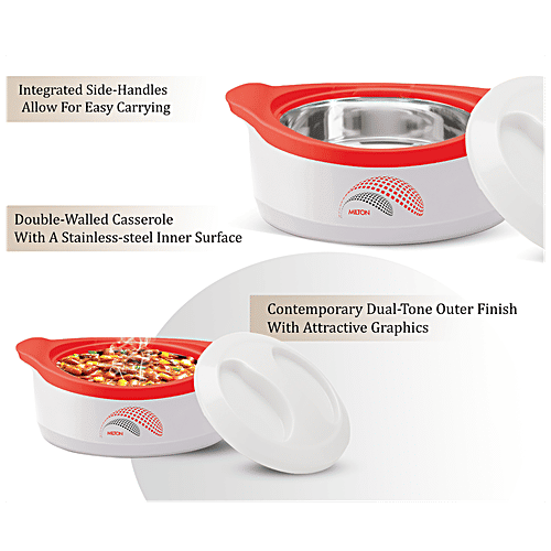 Milton New Marvel 1000 Inner Steel Casserole For Roti/Chapati - White, 850 ml  