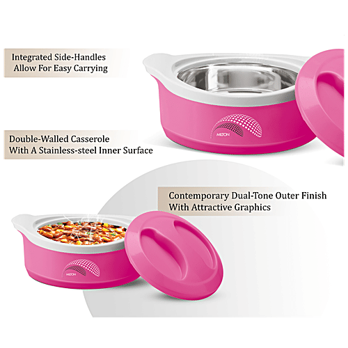 Milton New Marvel 1500 Inner Steel Casserole For Roti/Chapati - Pink, 1.24 L  