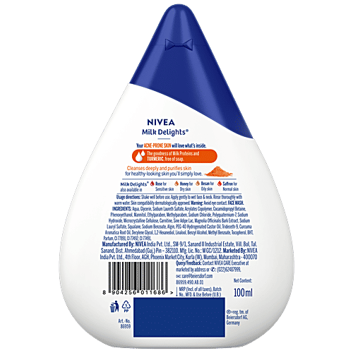 Nivea Milk Delights Women Face Wash With Turmeric For Acne Prone Skin, 100 ml  