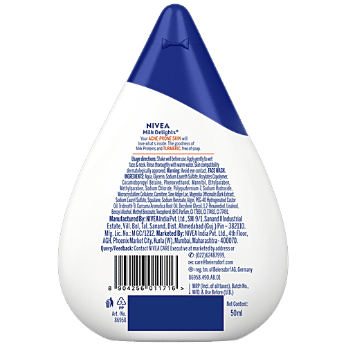 Nivea Milk Delights Women Face Wash With Turmeric For Acne Prone Skin, 50 ml  