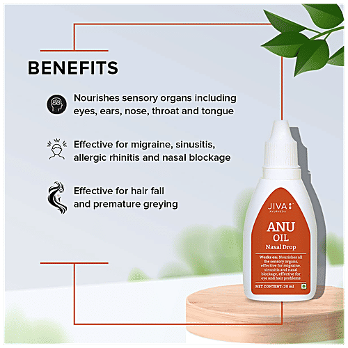 Jiva Ayurveda Anu Oil Ayurvedic Nasal Drop - For Headache, Facial Paralysis & Migraine, 20 ml (Pack of 2) 