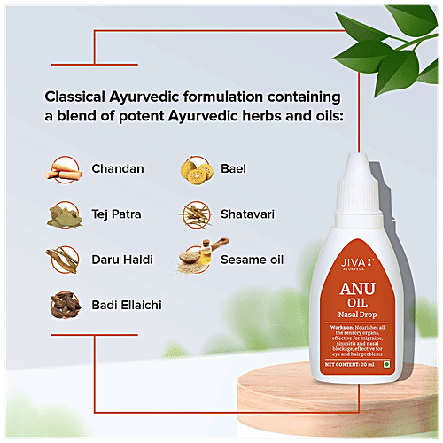 Jiva Ayurveda Anu Oil Ayurvedic Nasal Drop - For Headache, Facial Paralysis & Migraine, 20 ml (Pack of 2) 