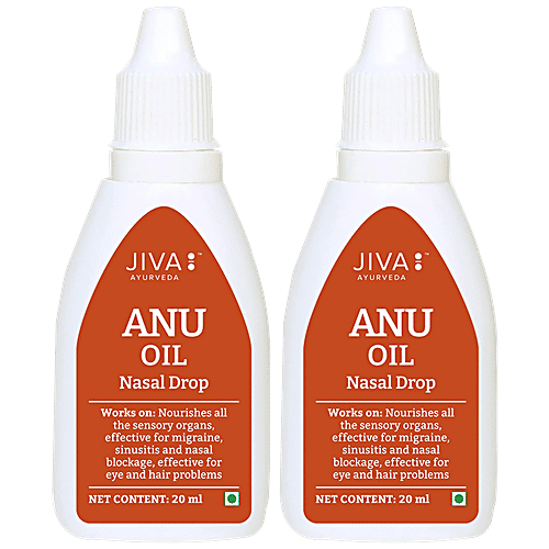 Jiva Ayurveda Anu Oil Ayurvedic Nasal Drop - For Headache, Facial Paralysis & Migraine, 20 ml (Pack of 2) 