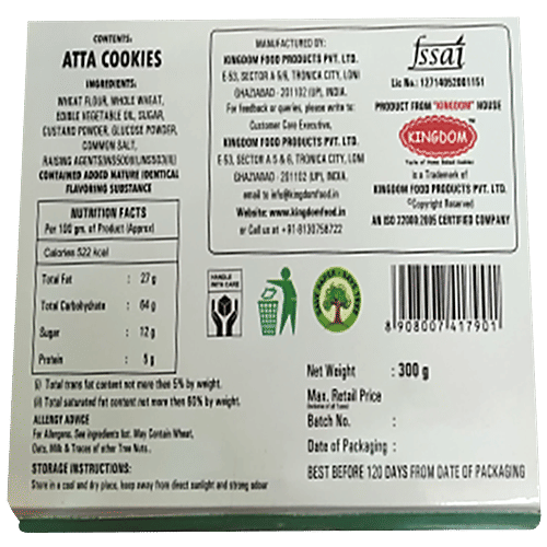 Bakkii Cookii Atta Cookies - Eggless, 300 g Box 