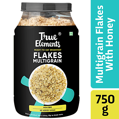 True Elements Multigrain Flakes With Honey - No Added Sugar, Fibre Rich, 750 g  Zero Added Sugar