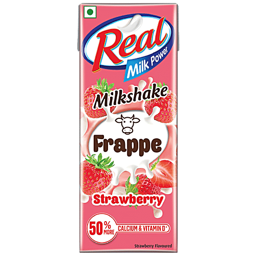Real Milk Power Strawberry Milkshake Frappe, 180 ml Rich In Calcium & Vitamin D