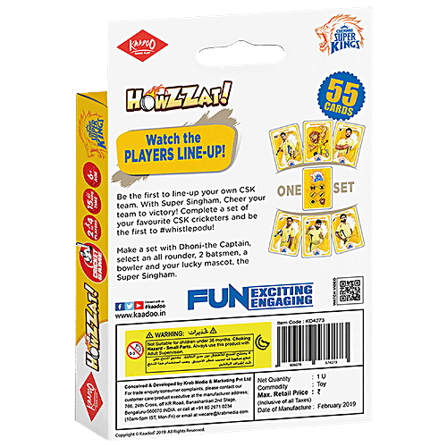 Kaadoo Howzzat! - CSK Cricket Team Card Game & Collectible For Kids & Adults, Multi-Colour, 1 pc  