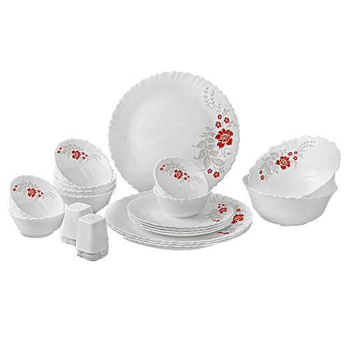 Buy Cello Dinner Set Opalware, Scarlett Bliss, White Online at Best