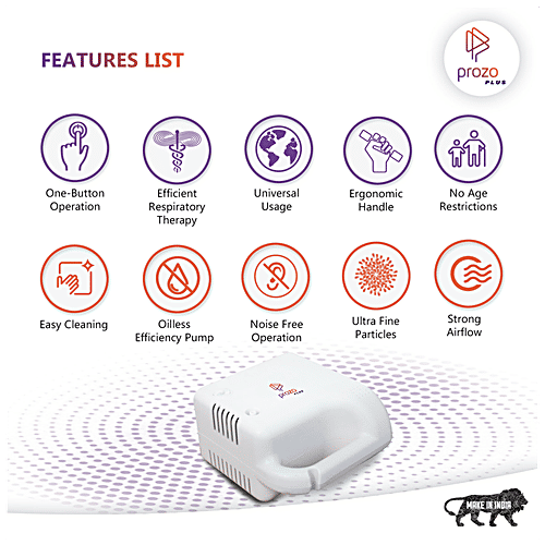 Prozo Plus Compact Compressor Nebulizer For Kids and Adults With Masks, Low-Noise Compressor - White, 1 pc