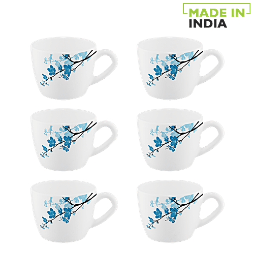 Larah by Borosil Chai/Mimosa Cup Set - White, 180 ml (Pack of 6) Microwave & Dishwasher Safe