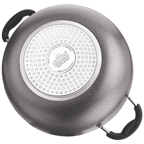 Kitchen Essentials Induction Base Non-Stick Kadai With Glass Lid - Durable, Sturdy, 26 cm, 4 L  