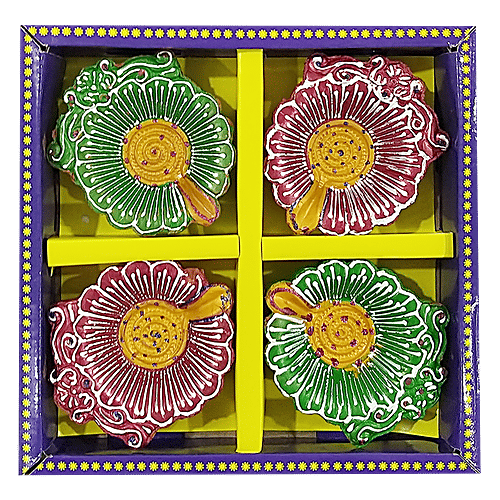DP Mud Diya - Assorted Colour, ED121F, 4 pcs Handmade Product
