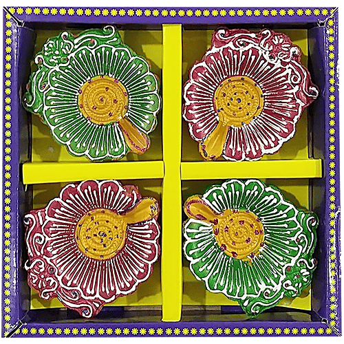 DP Mud Diya - Assorted Colour, ED121F, 4 pcs Handmade Product