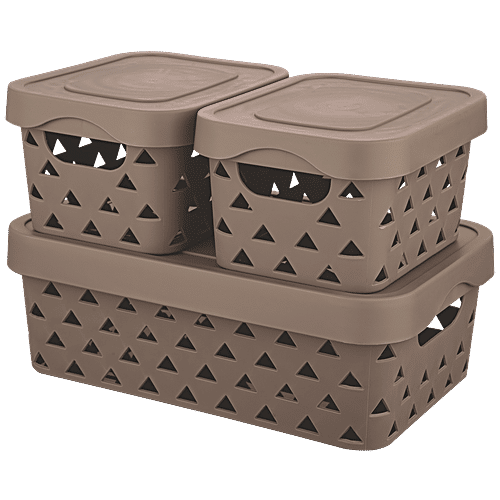 Asian Multipurpose Plastic Basket For Fruits/Vegetable With Lid - Assorted Colour, 3 pcs (200 ml + 300 ml + 500 ml) 