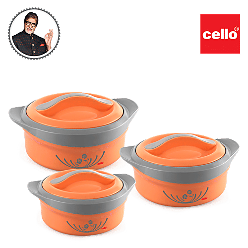 Cello Solaris Insulated Plastic Inner Steel Casserole - Durable, For Roti/Chapati, Orange, 3 pcs  Keep the Food Hot & Fresh for Long Hours