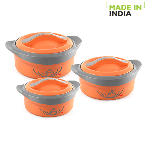 Cello Solaris Insulated Plastic Inner Steel Casserole - Durable, For Roti/Chapati, Orange, 3 pcs  Keep the Food Hot & Fresh for Long Hours