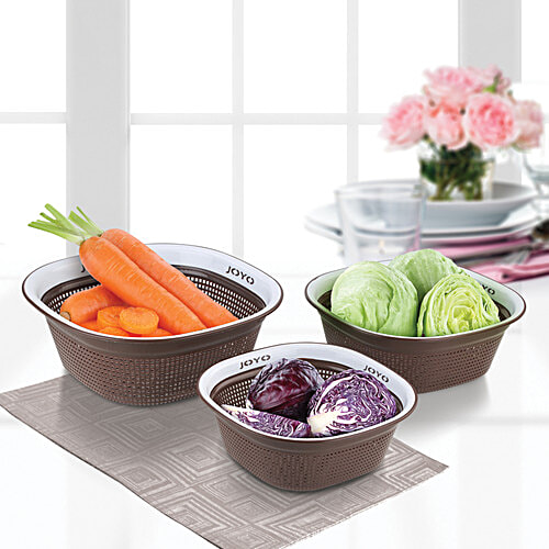 Joyo Better Home Square Plastic Multipurpose Fruits/Vegetable Basket - Assorted Colour, 3 pcs  High-Quality & Unbreakable