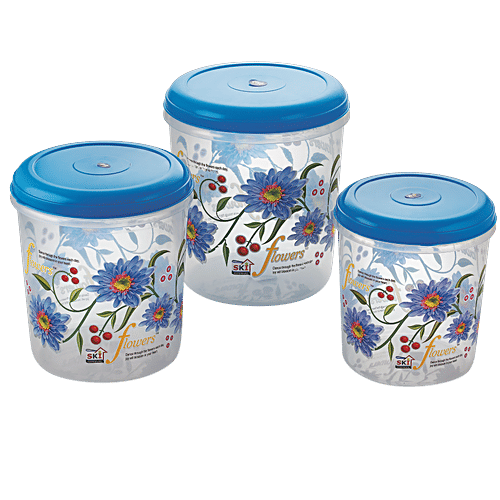SKI Classic Printed Plastic Container Storage Set - Lightweight, Assorted Colour, 3 pcs