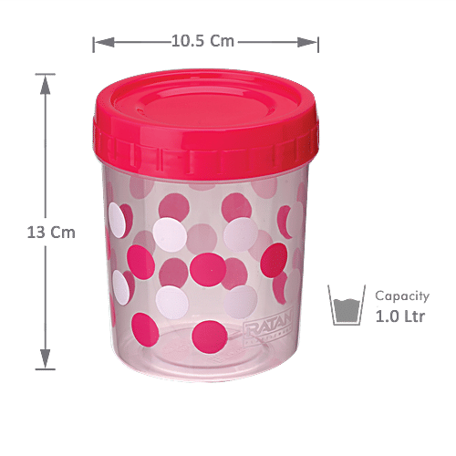 Ratan Printed Plastic Container Storage Ezeelock - Pink, 1 L (Set of 3) 