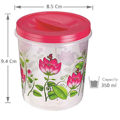 Ratan Printed Plastic Container Storage Crystal - Pink, 350 ml (Set of 6) 