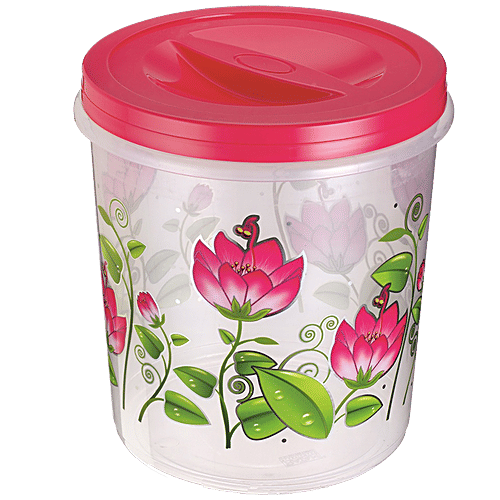 Ratan Printed Plastic Container Storage Crystal - Pink, 350 ml (Set of 6) 