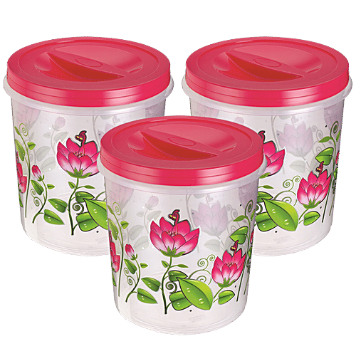 Ratan Printed Plastic Container Storage Crystal - Pink, 1 L (Set of 3) 