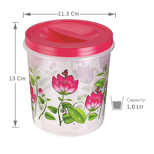 Ratan Printed Plastic Container Storage Crystal - Pink, 1 L (Set of 3) 