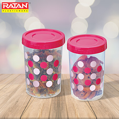Ratan Printed Plastic Container Storage Crystal - Pink, 1 L (Set of 3) 