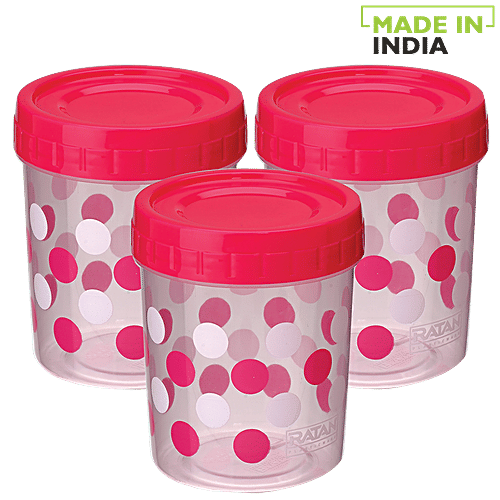 Ratan Printed Plastic Container Storage Crystal - Pink, 1 L (Set of 3) 