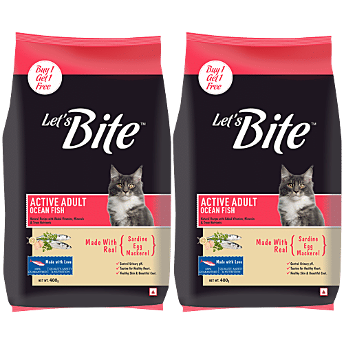 Lets Bite Active Ocean Fish Adult Cat Dry Food, 400 g (Buy 1 Get 1 Free) Control Urinary pH