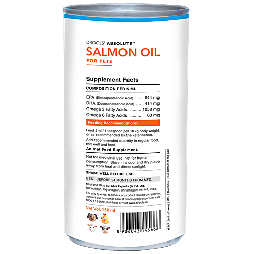 Drools Absolute Salmon Oil Syrup - Dog Supplement, 150 ml Bag Premium Supplement