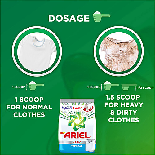 Ariel Matic Top Load Detergent Powder, 6 kg (Get 1 L Matic Liquid Free) Remove Tough Stains, Bright Guard