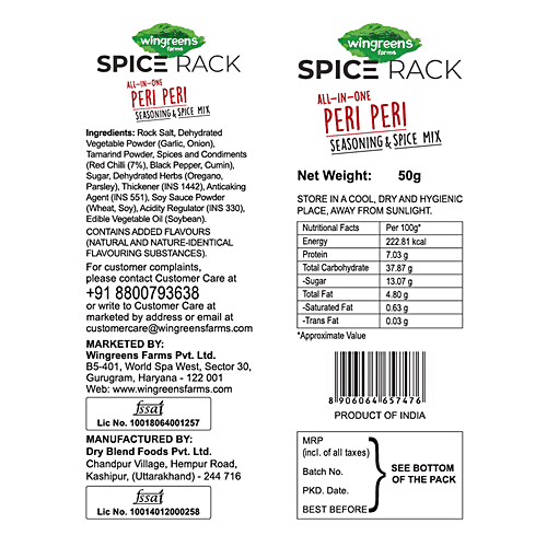 Wingreens Farms Spice Rack Peri Peri Seasoning Mix, 50 g Box 