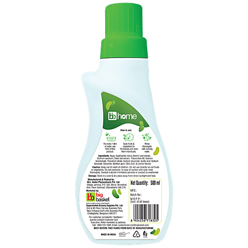 BB Home Vegetable & Fruit Wash 100% Natural, 500 ml  
