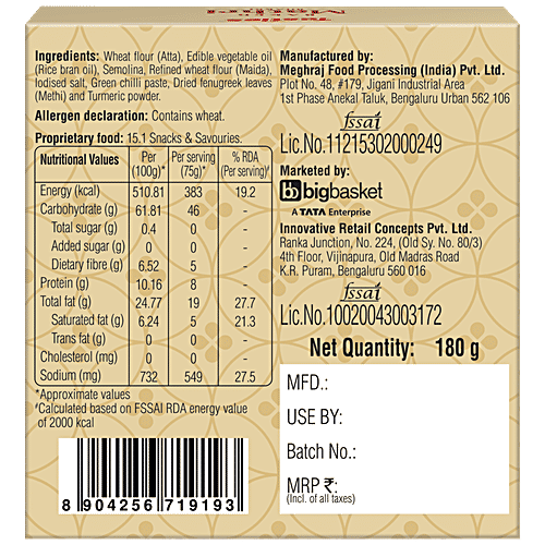 Tasties Bhakri Baked Mathri - Methi, 180 g  