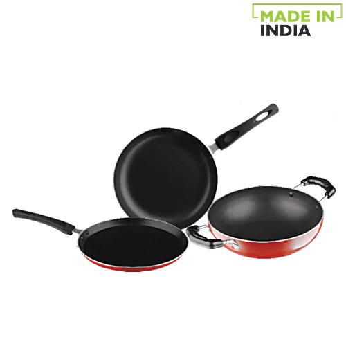 Nirlon Non-Stick Cookware Set - Tawa, Kadai & Fry Pan, 3 pcs  