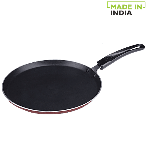 Srushti Gold Non-Stick Flat Dosa-Tawa With Soft Touch Handle - 28 cm, Red, 1 pc